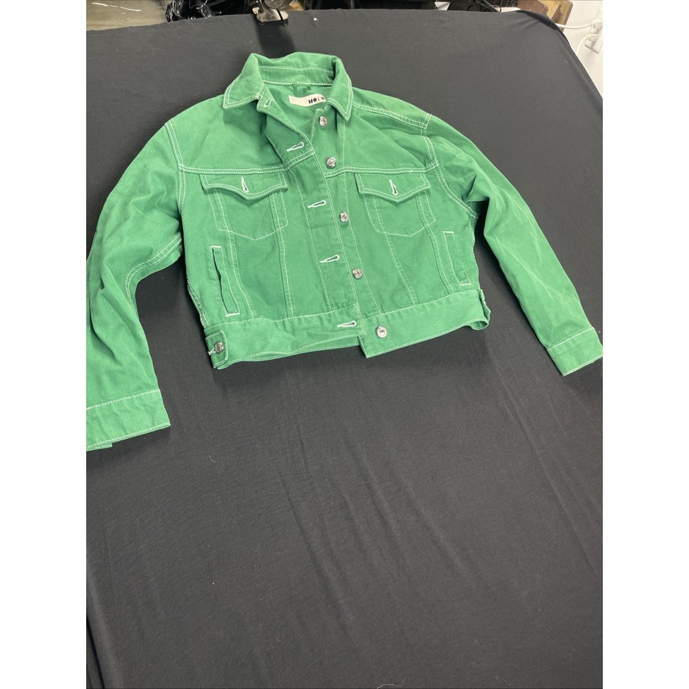 Topshop Moto Green Denim Jacket Women Size 0